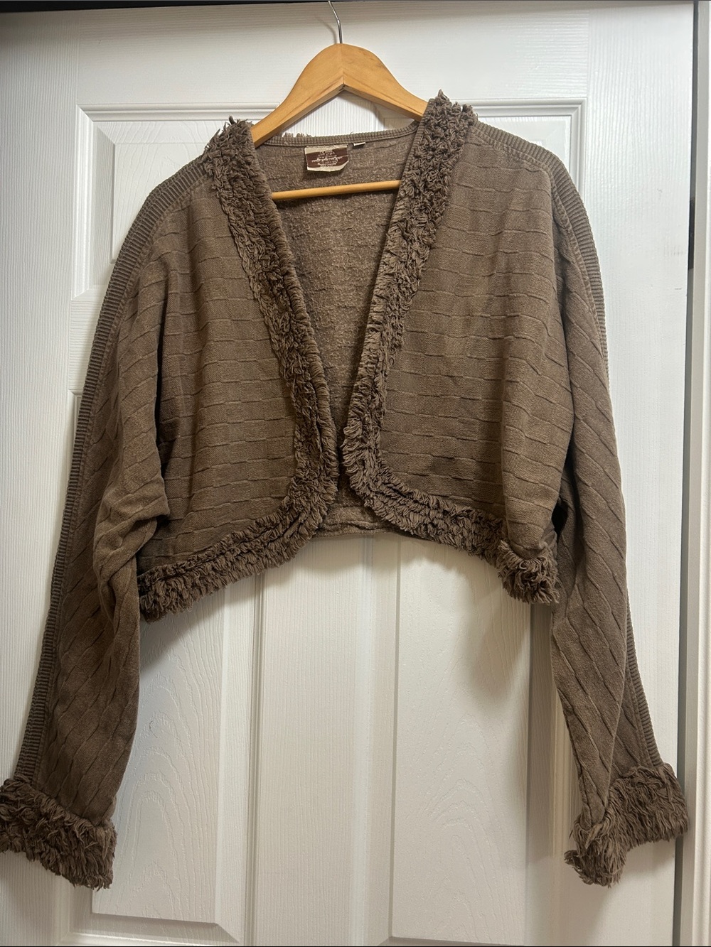 Women's Brown Boho Trim Cropped Sweater Cardigan